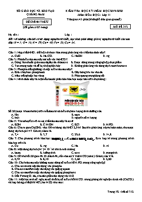 Đề kiểm tra học kỳ I môn Hóa học Lớp 11 - Mã đề 312 - Năm học 2019-2020 - Sở giáo dục và đào tạo Quảng Nam